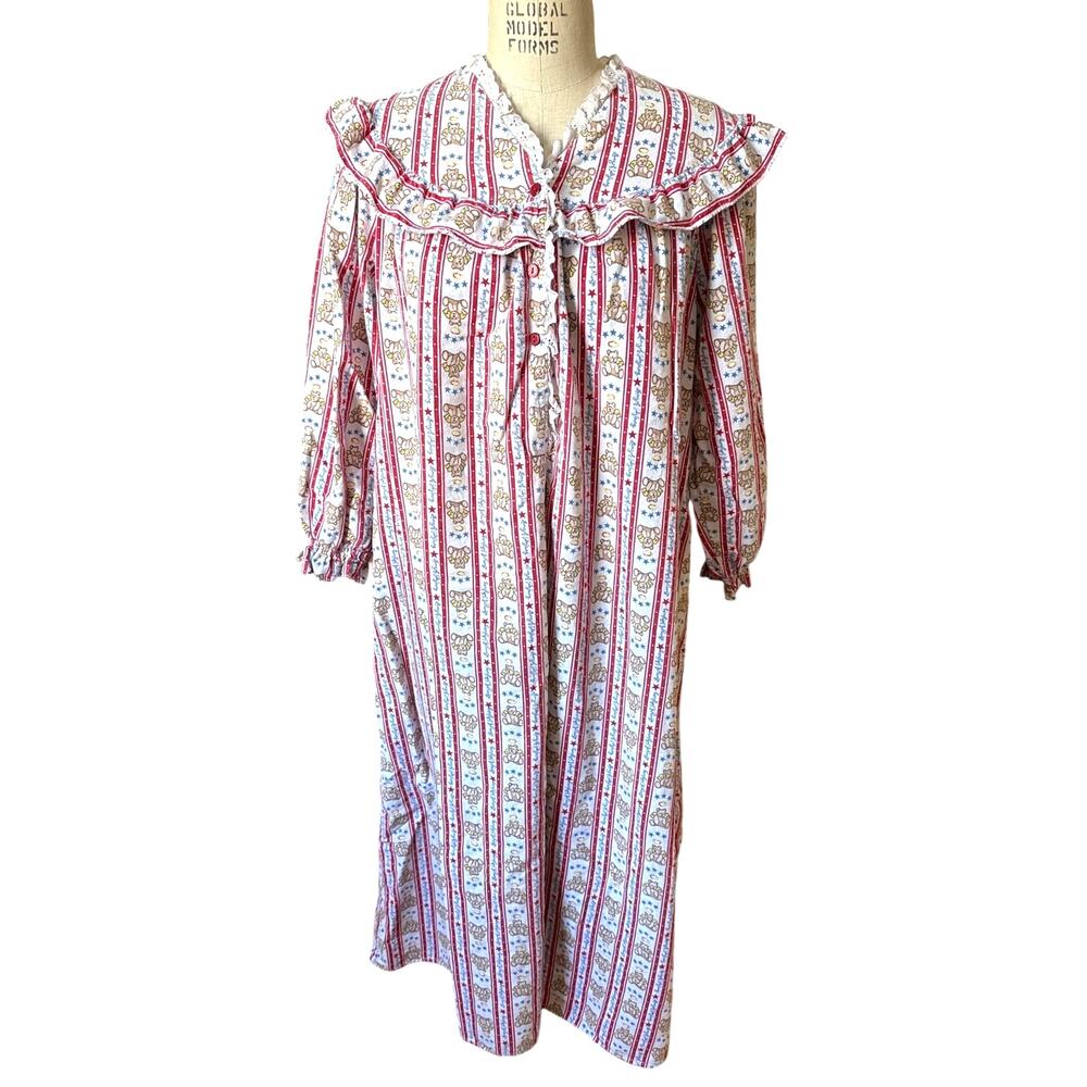 Lanz of Salzburg x Eileen West Flannel Nightgown Vintage Teddy Bear Size Large